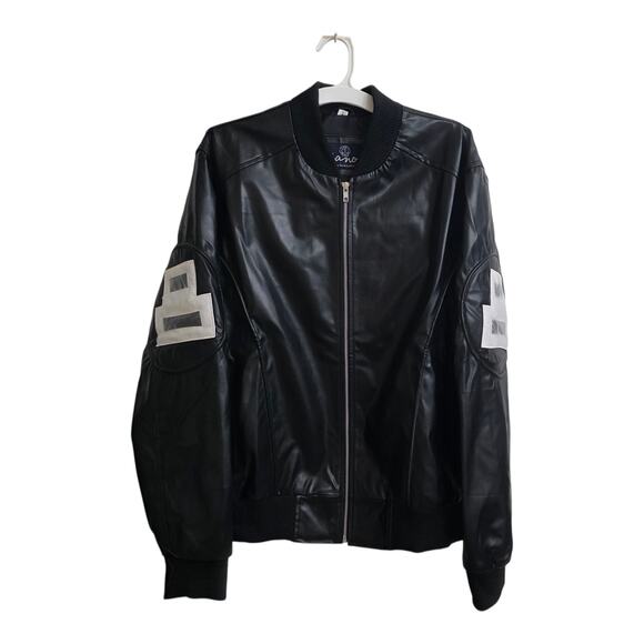 Men's New 8 Ball Pool Black Vegan Leather Bomber Jacket Seinfeld Michael Hoban - Picture 3 of 5